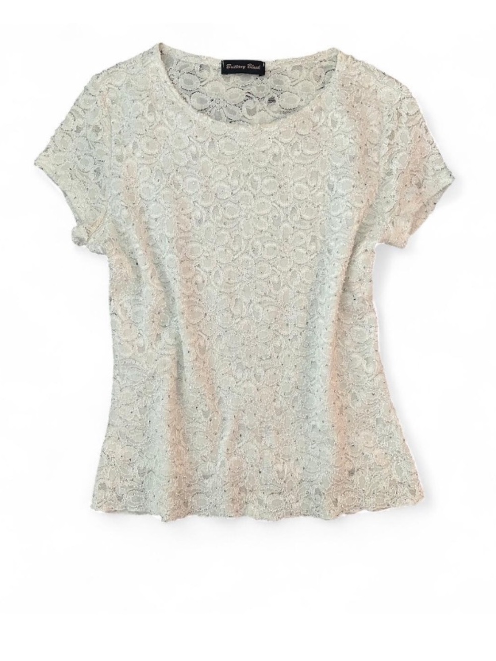 Vintage White Floral Lace Top Y2K Fairycore Glitter Floral Lace Coquette Shirt